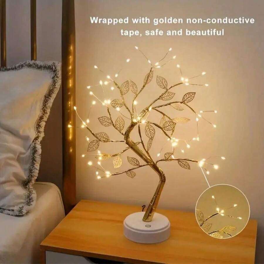 1pc Golden Leaf Tree Lamp, USB Or Battery Powered, 72 LED Copper Wire
