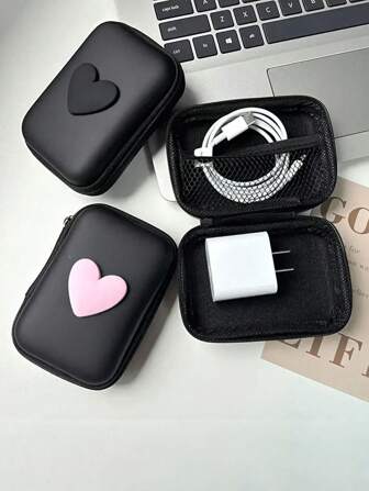 1pc Mini Digital Bag Electronic Storage Bag - Perfect For U Disks, Hard Disks, Headphones, And More! For Earphone Data Cable Charger EVA Heart-Shaped Storage Bag Anti Drop Zipper Bag Suitable For Storing Good Items At Home Travel Storage Travel Essentials Workout Camping Holiday Essentials Travel Accessories For Daily Use Dating Festival Back To School Vacation Travel Gift For Giving Family Friends Lovers Travel Must Haves Beach Summer School Accessories Supplies Stuff Back To School Supplies