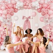 Bộ 145 bóng bay trang trí nơ hồng và trắng, bao gồm bóng bay nơ hồng, trắng, thích hợp cho tiệc sinh nhật nơ hồng - Nhiều màu - Xem 3