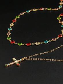 2 Stücke Herren Vintage Punk Kreuzanhänger Halskette mit Strass Kette, passend als Urlaubsgeschenk (zufällige Diamantfarbe und -position)