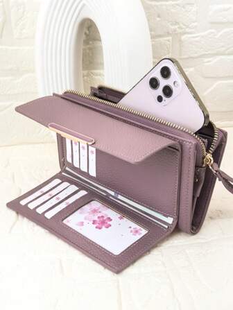 MINGYOU 时尚柔软材质高端刺绣便携休闲黑色手机钱包女士拉链手机钱包适合购物必备生日圣诞礼物感恩节复古女士钱包钱包长款钱包腕带钱包