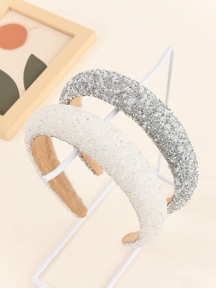 2 chiếc/Bộ Băng đô xốp đính đá cao cấp, ngọc trai & phụ kiện tóc thời trang sang trọng lấp lánh dành cho nữ, thích hợp để đeo hàng ngày và tụ tập - Nhiều màu - Xem 1