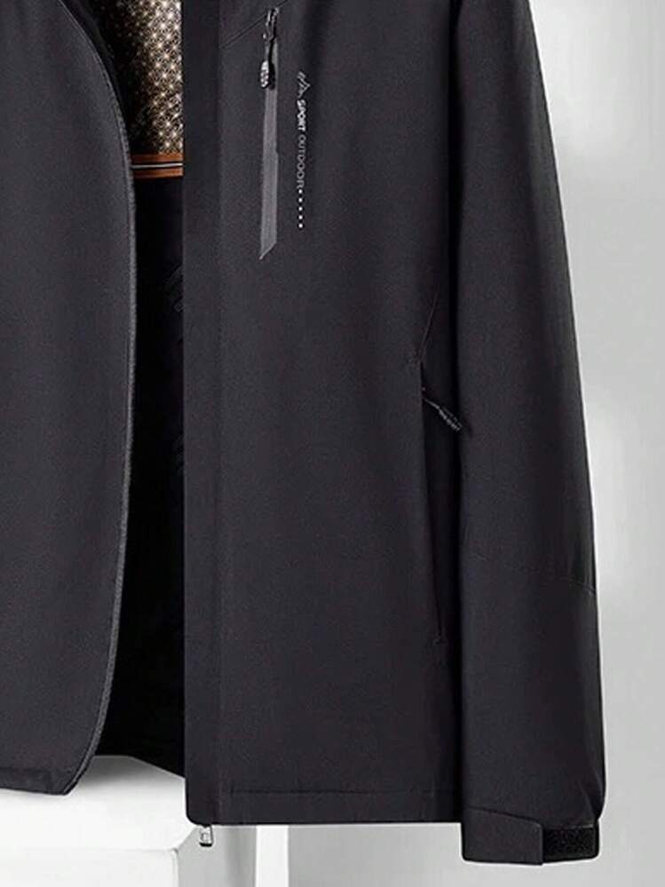 Chaqueta impermeable y a prueba de viento para mujer, adecuada para senderismo, camping, viajes, trabajo al aire libre, forro polar, esquí - Negro - Ver 2