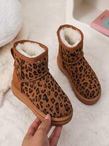 1pair Girls' Solid Color Fabric Snow Boots, Round Toe Thermal Lined, Anti-Slip Thick Sole, Suitable For 3-12 Years Old Girls, Autumn/Winter