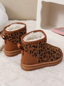 1pair Girls' Solid Color Fabric Snow Boots, Round Toe Thermal Lined, Anti-Slip Thick Sole, Suitable For 3-12 Years Old Girls, Autumn/Winter