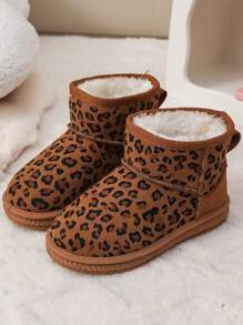 1pair Girls' Solid Color Fabric Snow Boots, Round Toe Thermal Lined, Anti-Slip Thick Sole, Suitable For 3-12 Years Old Girls, Autumn/Winter
