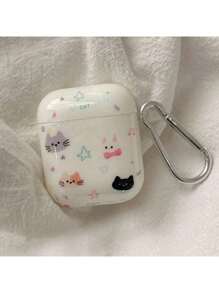 Compatible With AirPods Pro Earphone Protective Case, Graffiti Star & Cat Design Earphone Cover For Apple AirPods 1/2, With Pendant, Suitable For AirPods 3 Bluetooth Earphone, Women