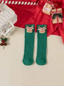 Christmas Kids' Cartoon Character Socks, Red Mid-Calf Stockings For Girls, Suitable For Autumn/Winter