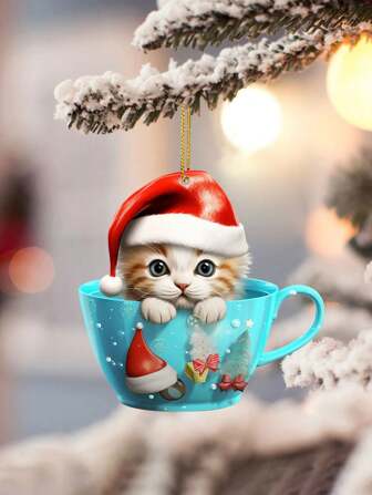 4pcs Acrylic Ornaments - Elegant Cat Christmas Tree Decor, Animal Themed Holiday Pendants, Suitable For Home And Party Decoration, Charming Hanging Top Ornaments, Christmas Shaped (Peel Off Film Before Use)