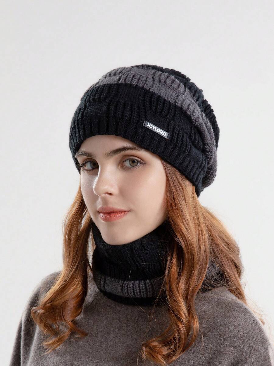 Mũ len đan ấm áp lót nhiệt dày cho nữ, mùa thu/đông - màu đen - Xem 1