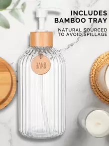 GAONLY 2 件 16 盎司皂液器，带竹泵，可再填充式洗手液器，带垂直条纹，优质浴室皂液器，适用于厨房和浴室。万圣节圣诞节礼物家居浴室装饰秋季装饰返校 - 無色 - 查看 9