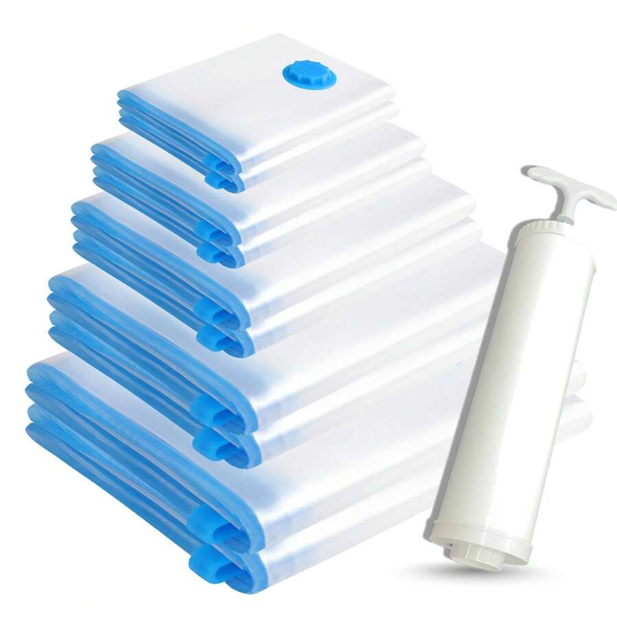 10 Pack Combo Vacuum Compression Zipper Storage Bags With Hand Pump
