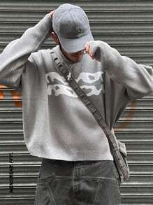 Men's Sweater, Warm For Autumn And Winter, European And American Style, Unisex, Loose Fit, Business Casual, High Street, Niche Design, Long Sleeve, Drop Shoulder, Minimalist Crew Neck Knit Top