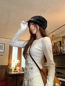 秋冬修身百搭圆领刺绣长袖女式 T 恤