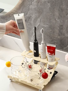 Ensemble de luxe de support pour brosse à dents électrique et dentifrice avec gobelet de rinçage, organisateur de rangement pour le comptoir de la salle de bain