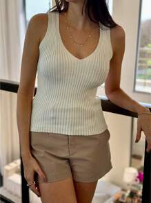 V-NECK TANK TOP KNITTED MODAL SUMMER NEW COLLECTION - 白色 - 查看 3