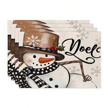 1 件/4 件/6 件冬季圣诞装饰餐垫，雪人驯鹿雪花铃铛绿叶浆果字母亚麻餐垫，防污垫，适用于家庭餐厅和餐馆，桌面装饰，家居用品 - 彩色 - 查看 17