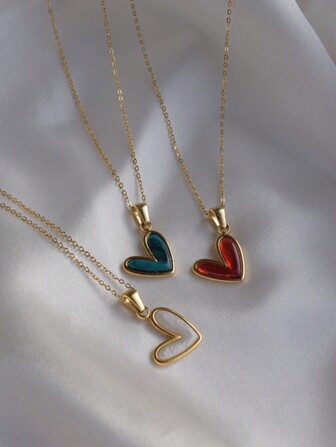 MECYLIFE 1 件简约不锈钢斜心形吊坠项链，适合女士情人节、妈妈、母亲、母亲节、礼物