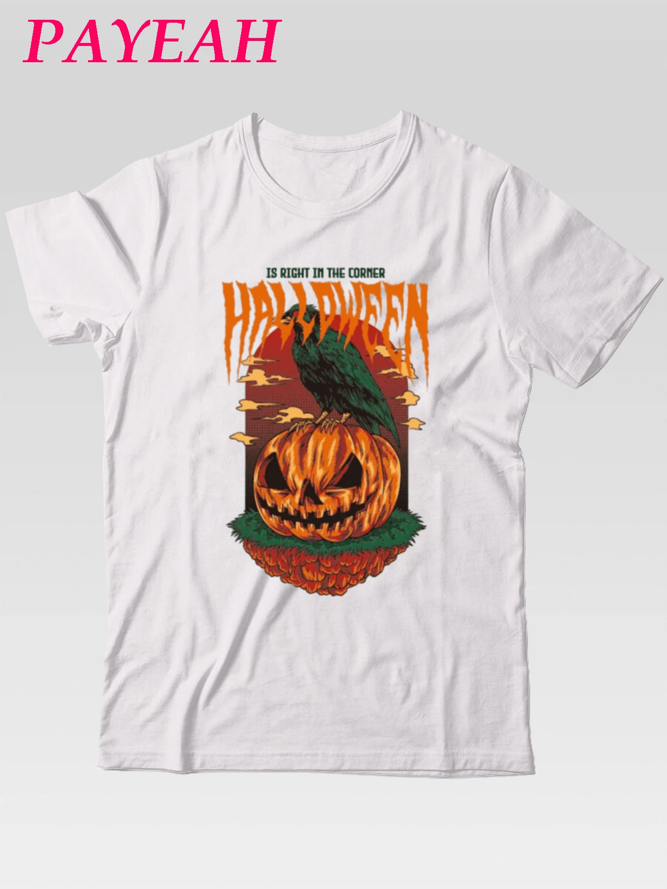 PAYEAH Pumpkin Lantern Halloween Graphic T Shirt (Single Piece)100% Heavy Cotton Pure Heavy Cotton T Shirt - 白色 - 查看 1