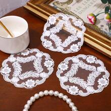 2pcs Flower Embroidery Placemat - White - View 2