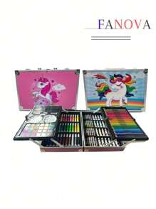Set de arte profesional plegable con 2 rotuladores, 24 lápices pastel, 24 acuarelas, 24 tubos de pintura acrílica, 28 colores, 4 pinceles, 2 lápices HB, 3 godets, 2 borradores, 1 sacapuntas, de vuelta a la escuela, útiles escolares