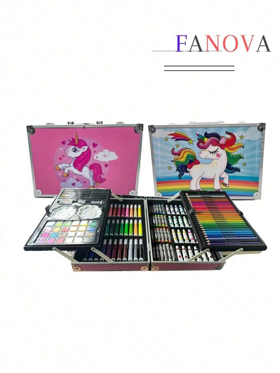 Set de arte profesional plegable con 2 rotuladores, 24 lápices pastel, 24 acuarelas, 24 tubos de pintura acrílica, 28 colores, 4 pinceles, 2 lápices HB, 3 godets, 2 borradores, 1 sacapuntas, de vuelta a la escuela, útiles escolares