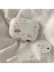 Compatible With AirPods Pro Earphone Protective Case, Graffiti Star & Cat Design Earphone Cover For Apple AirPods 1/2, With Pendant, Suitable For AirPods 3 Bluetooth Earphone, Women