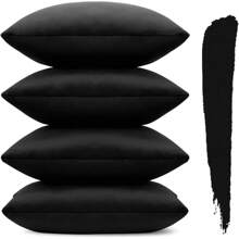 Set Of 4 Decorative Cushion Covers Solid Soft Velvet Pillow Covers With Invisible Zipper Square Throw Pillow Cases For Sofa Car Patio Bedroom Living Room 45x45cm Black - Black - View 7