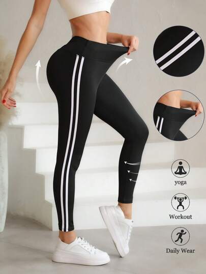 Leggings d'extérieur multifonctionnels, à séchage rapide, à motif rayé, à haute élasticité et rehaussant les fesses, opaques et confortables, pour l'entraînement d'été