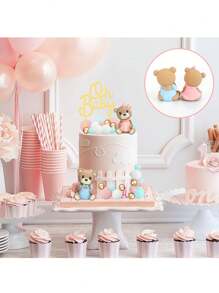 33 件或 1 件粉蓝熊蛋糕装饰，粉裙熊蓝衣熊，粉蓝泡沫球蛋糕装饰，适用于洗礼蛋糕装饰，性别揭晓派对蛋糕装饰，派对桌面房间装饰，软胶熊可重复使用 - 多色 - 查看 4