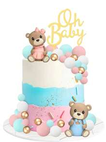 33 件或 1 件粉蓝熊蛋糕装饰，粉裙熊蓝衣熊，粉蓝泡沫球蛋糕装饰，适用于洗礼蛋糕装饰，性别揭晓派对蛋糕装饰，派对桌面房间装饰，软胶熊可重复使用 - 多色 - 查看 1