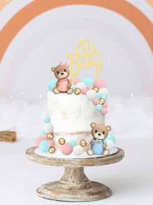 33 件或 1 件粉蓝熊蛋糕装饰，粉裙熊蓝衣熊，粉蓝泡沫球蛋糕装饰，适用于洗礼蛋糕装饰，性别揭晓派对蛋糕装饰，派对桌面房间装饰，软胶熊可重复使用 - 多色 - 查看 2