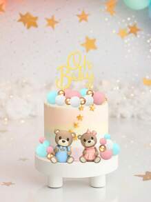 33 件或 1 件粉蓝熊蛋糕装饰，粉裙熊蓝衣熊，粉蓝泡沫球蛋糕装饰，适用于洗礼蛋糕装饰，性别揭晓派对蛋糕装饰，派对桌面房间装饰，软胶熊可重复使用 - 多色 - 查看 3