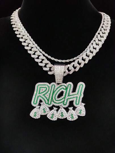 قلادة 1 قطعة بالعلامة المميزة موضة حقيبة نقود للجنسين يصلح للمناسبات والاستخدام اليومي، قلادة بانك روك، متوفرة بنمطي سلاسل