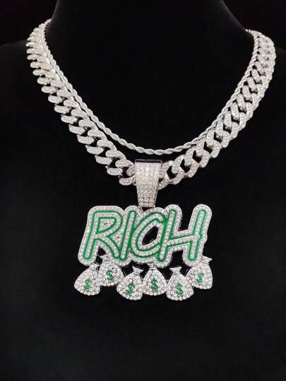 1 件时尚创意男女通用嘻哈钱包吊坠项链，朋克摇滚项链适合派对或日常佩戴，2 种链条款式可选