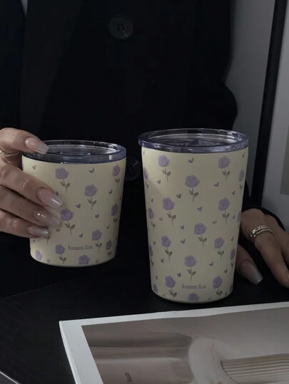 1 个 350ML/11.8OZ 或 280ML/9.47OZ 紫玫瑰系列水杯，双层不锈钢咖啡杯，保温杯，学校用品，节日礼物水瓶