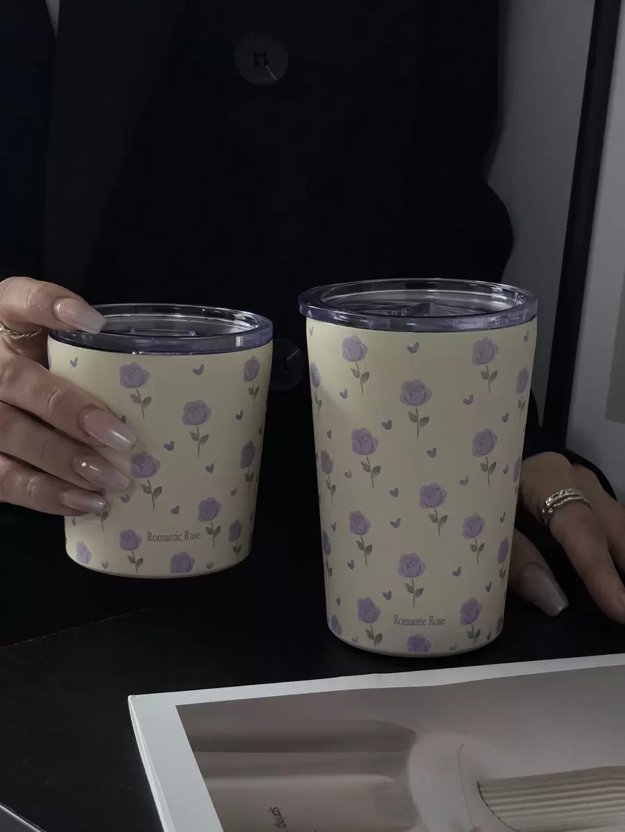 1 个 350ML/11.8OZ 或 280ML/9.47OZ 紫玫瑰系列水杯，双层不锈钢咖啡杯，保温杯，学校用品，节日礼物水瓶 - 彩色 - 查看 1