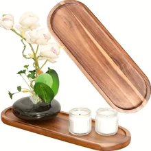 1/2/3 piezas Bandeja de madera de acacia, bandeja para desayuno, bandeja para comedor/cocina, bandeja para frutas, bandeja para café, bandeja para té, bandeja para aperitivos, pieza decorativa para la sala de estar, adecuada para hoteles, restaurantes, hogares, fiestas, Acción de Gracias, Navidad, Año Nuevo, bandeja multiusos para exteriores