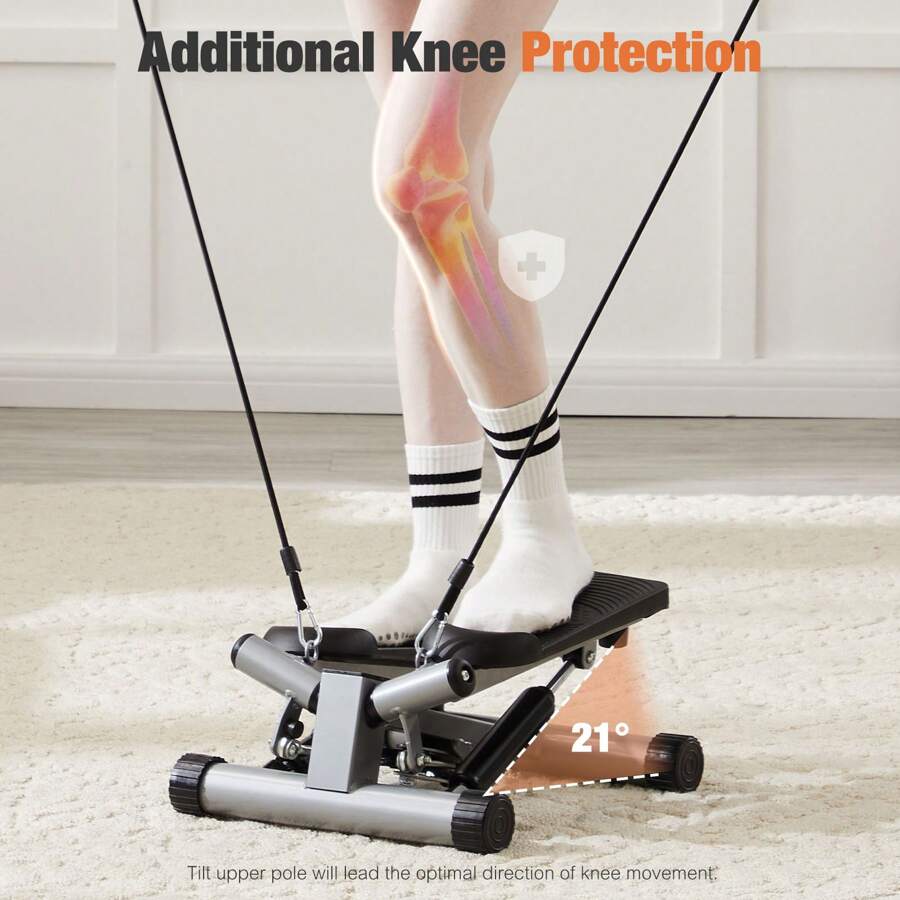 Portable Mini Stepper With Resistance Bands – Adjustable Full Body Workout Step Machine For Fitness Training - 黑色 - 查看 1