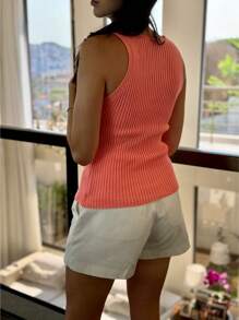 V-NECK TANK TOP KNITTED MODAL SUMMER NEW COLLECTION - 珊瑚粉 - 查看 1