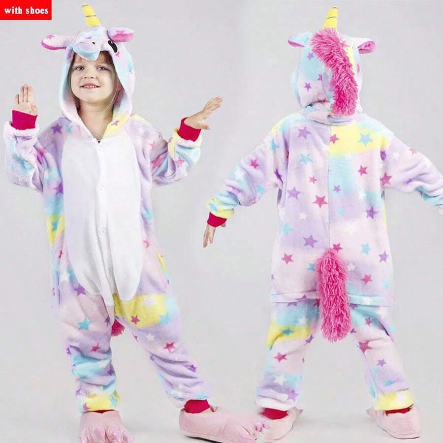 Pijamas calientitas mameluco unisex niños y niñas disfraz anime cosplay Costumes, pijamas de franela  para bebe ropa de cartoon anime invierno mamelucos mameluco de dinosaurio  edad 4-14  mono de gato y Panda, monos de animales, disfraces de Halloween y Chiristmas  ropa para el hogar regalo dormir , recuerdo - Multicolor - Ver 1