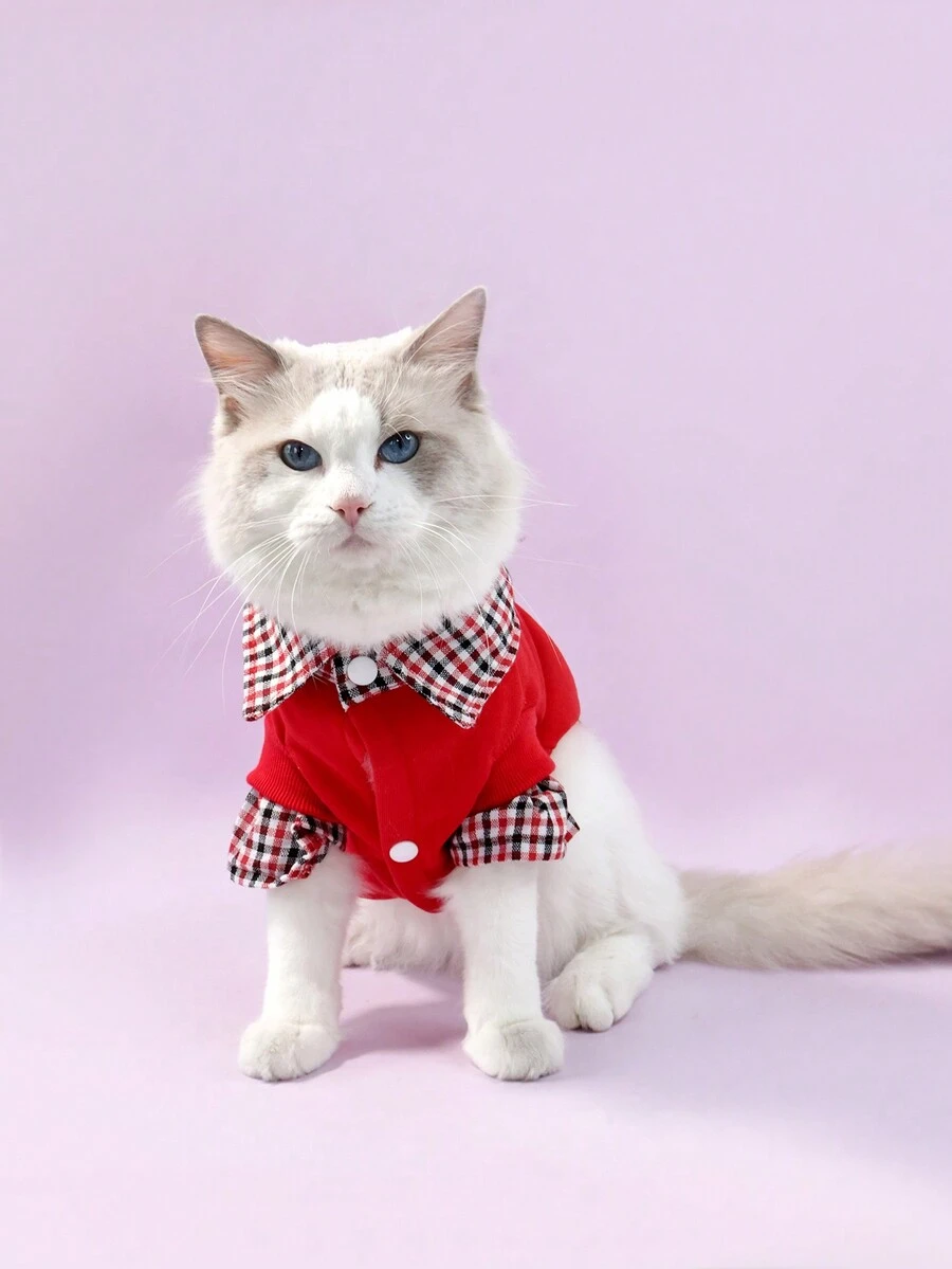 1 bộ đồ cho mèo, quần áo chống rụng lông cho chó mèo mùa thu đông - Đỏ - Xem 1