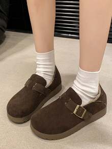 Giày lười đế dày vải nhung mới về năm 2024 dành cho nữ, giày lười lông tổng hợp, mùa thu/đông - màu nâu - Xem 5