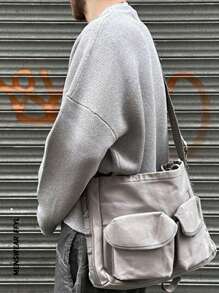 Men's Sweater, Warm For Autumn And Winter, European And American Style, Unisex, Loose Fit, Business Casual, High Street, Niche Design, Long Sleeve, Drop Shoulder, Minimalist Crew Neck Knit Top