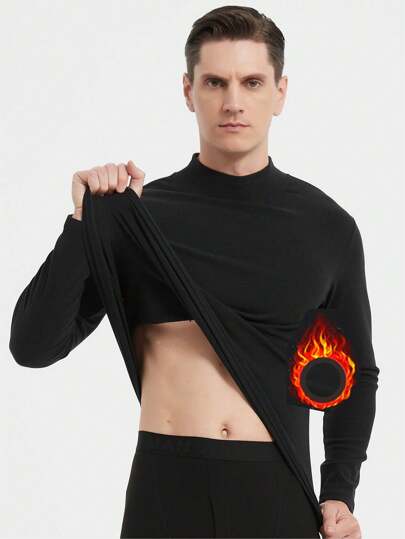 1 pieza Camiseta interior de punto con cuello alto térmica para otoño, invierno y primavera, antibacteriana, cómoda, informal para hombres