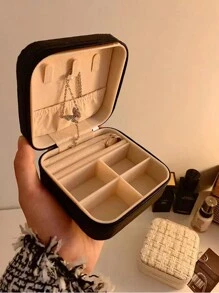 1 件旅行珠宝收纳盒，双层拉链封闭式便携式多功能收纳盒，返回学校 - 彩色 - 查看 9