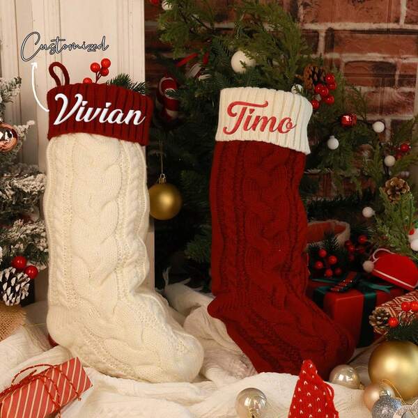 1 Pc Personalized Colorful Knit Christmas Stocking Custom Name Christmas Sock Family Stocking Festive Decoration Custom Holiday Gift
