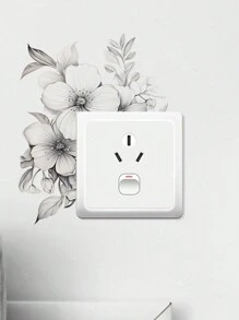 1/2pcs Minimalist Sketch Flower Design Light Switch Sticker, Floral Pattern Switch Outlet Wall Sticker, Self Adhesive Switch Decoration Decal For Home Decor,Stickers,Wall Decal, Vinyl Decal For Home Decorations,Spring Decoration Items Refresh Your Home,Rama Decoration Stickers Gifts Birthday Graduation - Black and White - View 4