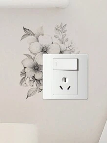 1/2pcs Minimalist Sketch Flower Design Light Switch Sticker, Floral Pattern Switch Outlet Wall Sticker, Self Adhesive Switch Decoration Decal For Home Decor,Stickers,Wall Decal, Vinyl Decal For Home Decorations,Spring Decoration Items Refresh Your Home,Rama Decoration Stickers Gifts Birthday Graduation - Black and White - View 5