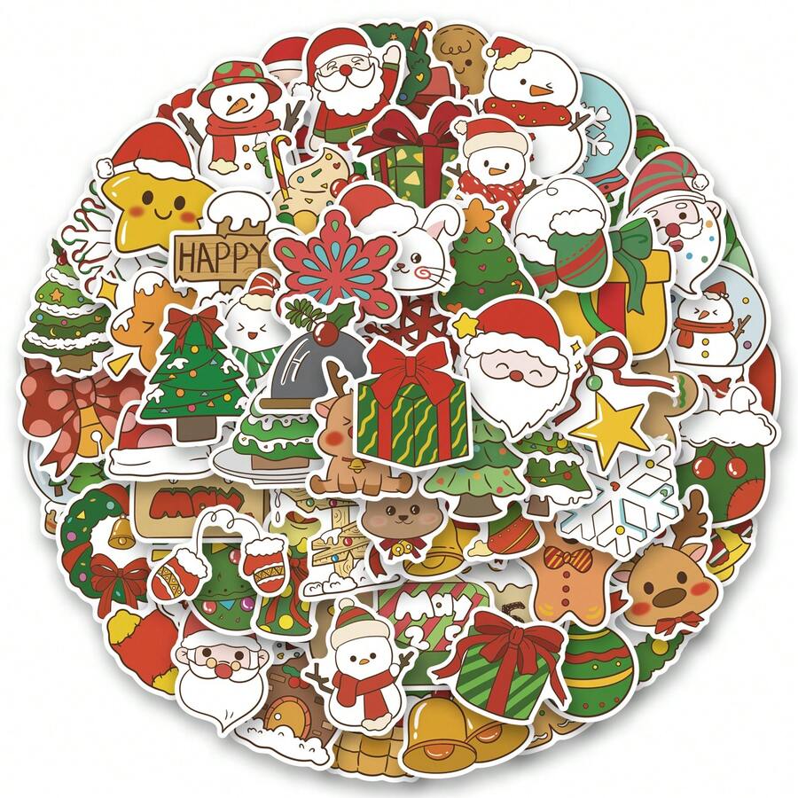 102 张圣诞贴纸乙烯基美学贴纸，适用于剪贴簿、日记、笔记本电脑、保险杠、滑板、水瓶、电脑、手机、卡通、安全帽、汽车贴纸和贴花 - 彩色 - 查看 1